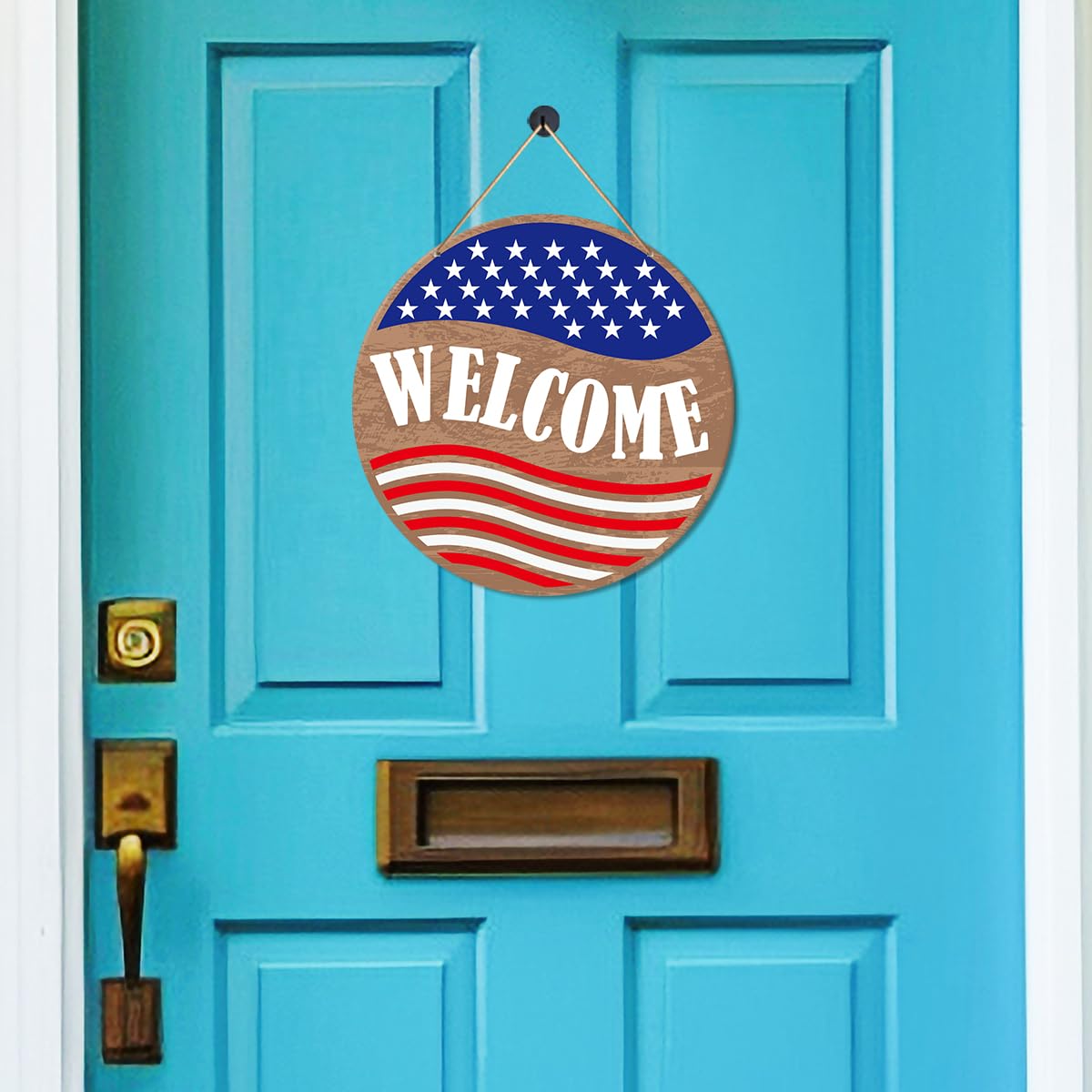 Patriotic Welcome Sign Front Door Decor, Memorial Day Welcome Hanging Sign Decor Independence Day Wall Sign Decorations for Door
