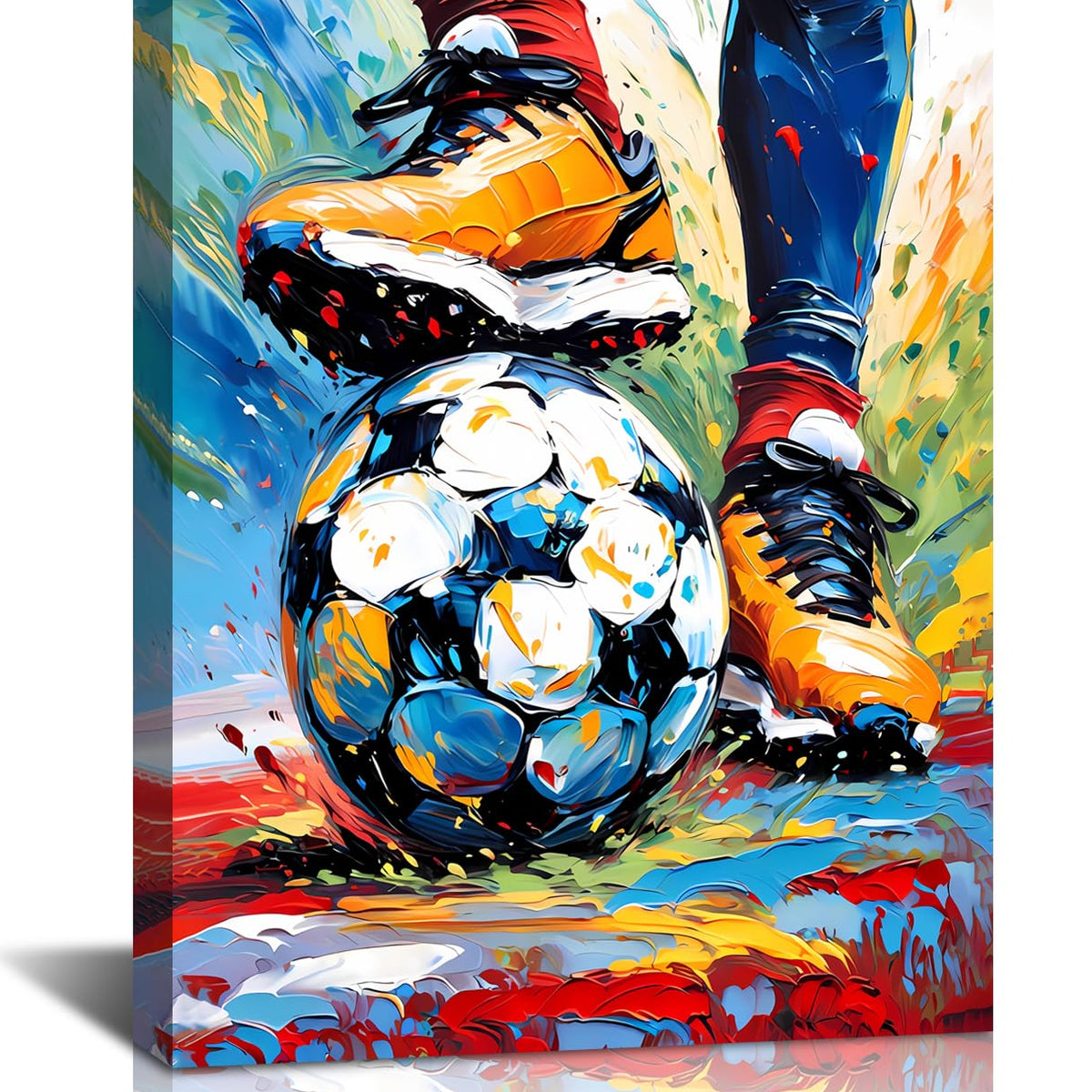 Framed Soccer Silhouette Sport Theme Canvas Wall Art,Vintage Graffit Football Art Poster