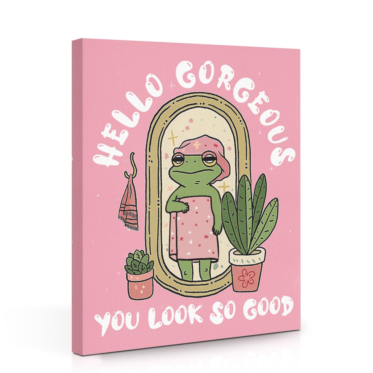 Funny Frog Self Love Pink Canvas Wall Art Framed Art Bathroom Decor Girly Dorm Room Decoration Girls Room Decor Painting Wall Decoration