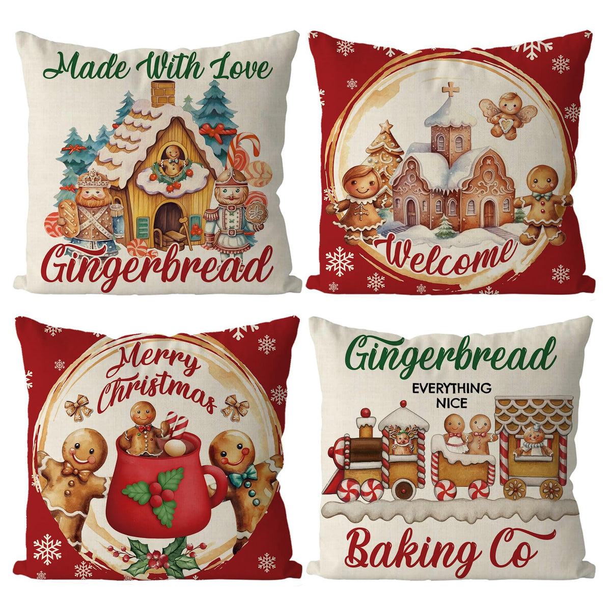 Christmas Pillow Covers 18x18 Inch Vintage Gingerbread Red Throw Pillow Covers Christmas Xmas Winter