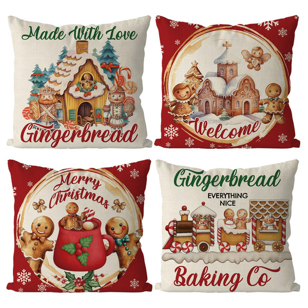 Christmas Pillow Covers 18x18 Inch Vintage Gingerbread Red Throw Pillow Covers Christmas Xmas Winter