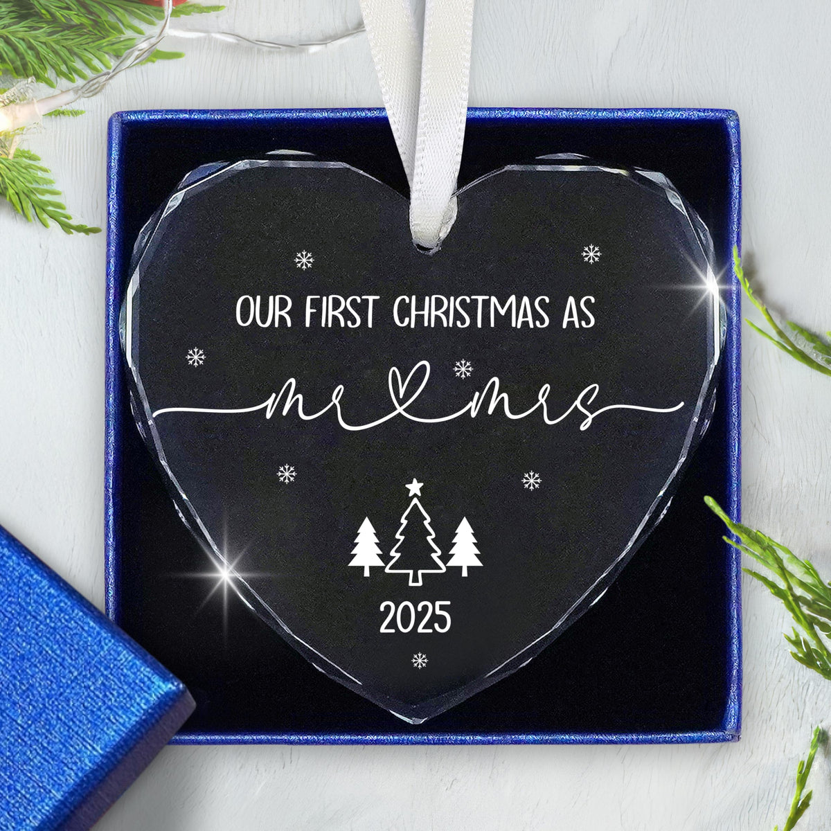 Christmas Wedding Gifts for Couples 2025 - Mr and Mrs - Bridal Shower Gifts for Newlywed Bride - Glass Christmas Birthday Ornaments 2025