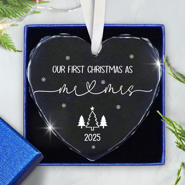 Christmas Wedding Gifts for Couples 2025 - Mr and Mrs - Bridal Shower Gifts for Newlywed Bride - Glass Christmas Birthday Ornaments 2025