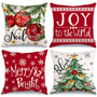 Christmas Pillow Covers 18x18 Inch Set of 4, Xmas Decorations Tree Balls Merry and Bright Joy to The World Red