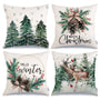 Christmas Tree Reindeer Pillow Covers 18 x 18 Inch Set of 4, Xmas Decorations, Holiday Hello Winter