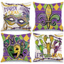 Mardi Gras Throw Pillow Covers 18 x 18 Inch Set of 4, Mardi Gras Y'all Fleur De Lis Jester Hats