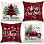 Merry Christmas Throw Pillow Covers 18x18 Inch Set of 4, Xmas Trees Truck Buffalo Plaid Believe