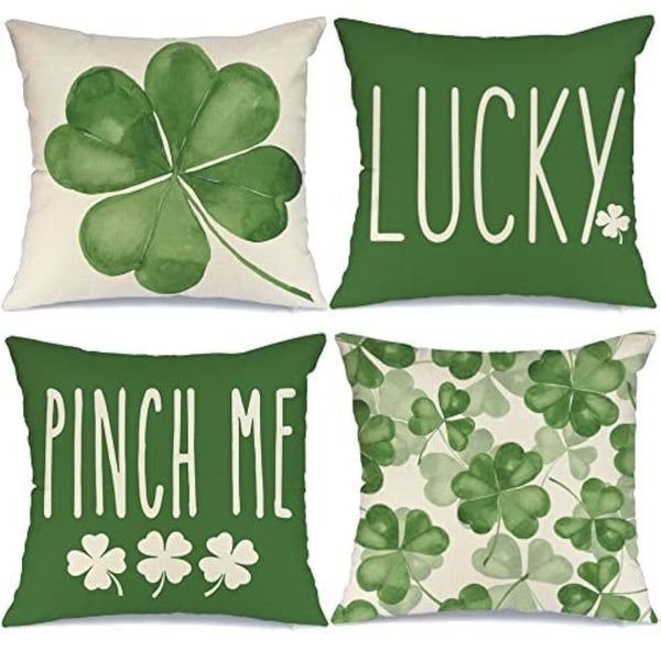 St Patricks Day Pillow Covers 18x18 Set of 4 St Patricks Day Decorations for Home Shamrock Lucky