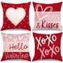 Valentine's Day Hello Valentine Hugs & Kisses Throw Pillow Covers 18x18 Inch Set of 4