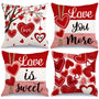 Valentine's Day Throw Pillow Covers 18x18 Inch Set of 4, Valentines Red Hearts Love You More