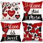 Valentine's Day Throw Pillow Covers 18x18 Inch Set of 4, Valentines Red Black Hearts Love You More