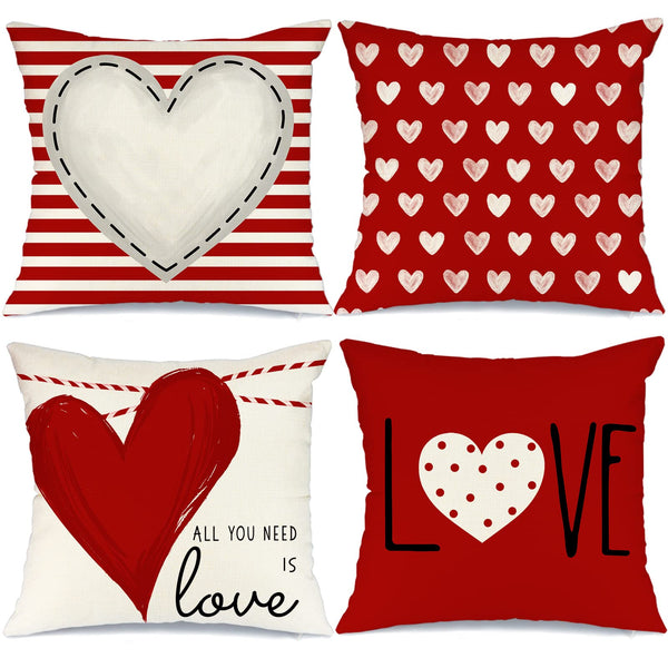 Valentine's Day Throw Pillow Covers 18x18 Inch Set of 4, Valentines Red Hearts Love You More