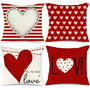 Valentine's Day Throw Pillow Covers 18x18 Inch Set of 4, Valentines Red Hearts Love You More