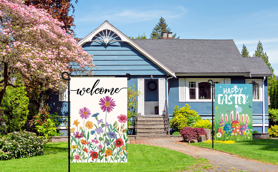 Seasonal Garden Flags Set of 12 Single Sided 12 x 18, Small Yard Flags for Outside, Summer Fall Garden Flag