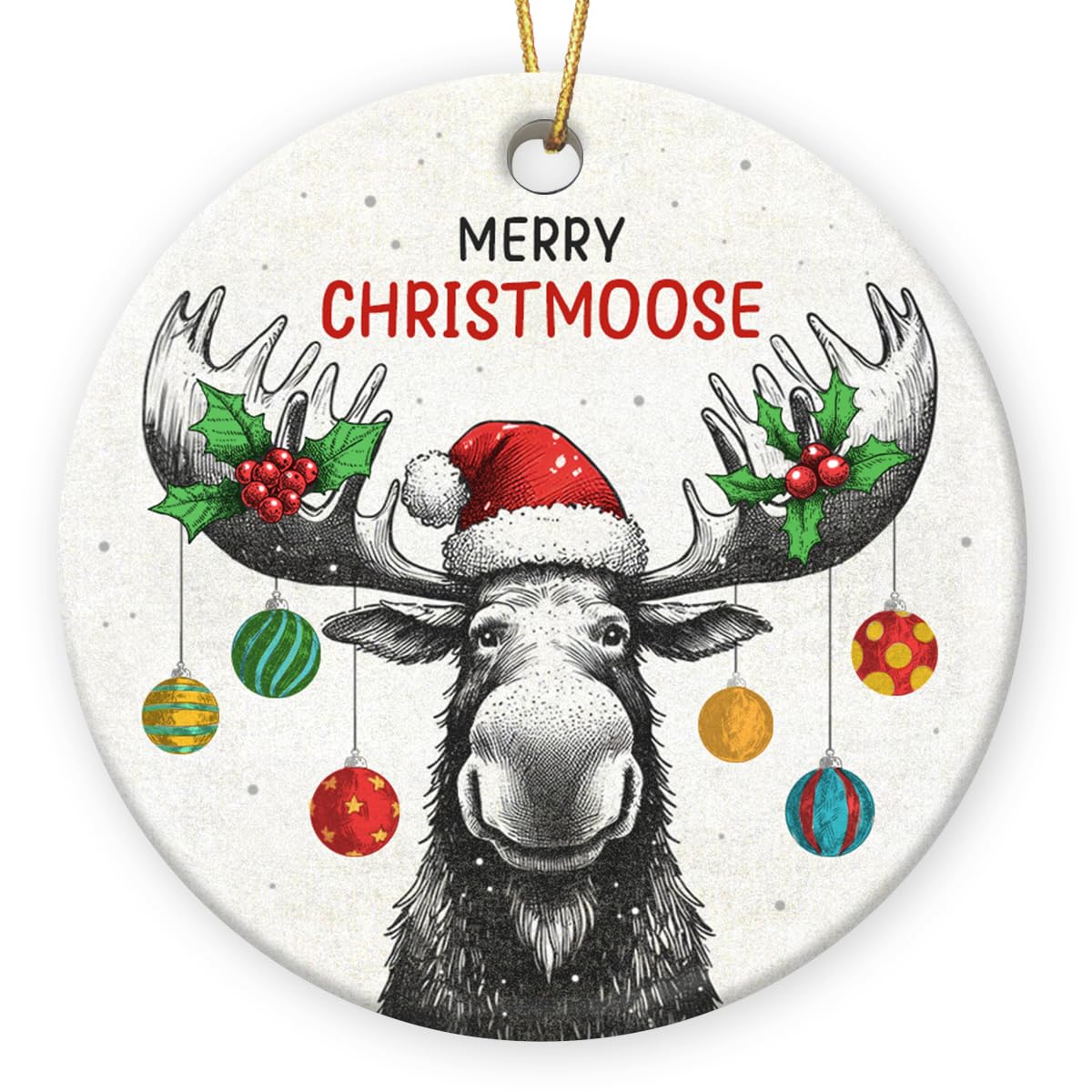 Funny Moose Christmas Ornaments - 2025 Double Sided Ceramic Moose Ornament, Moose Hunting Keepsake