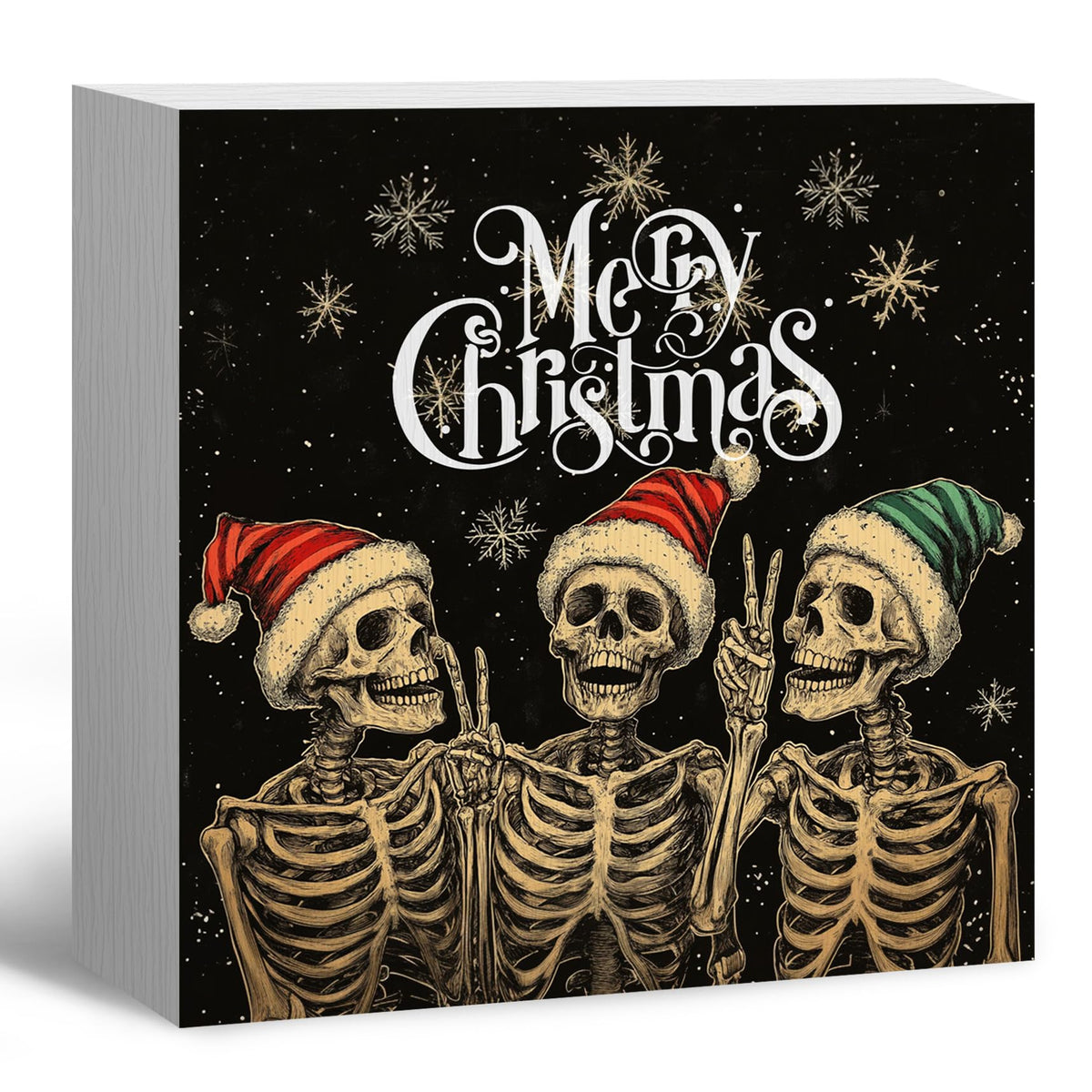 Gothic Christmas Decor, Funny Skeleton Santa Christmas Wooden Box Sign, FunnyChristmas Decorations