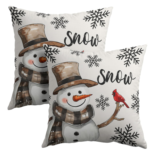 Snowman Throw Pillow Cover Christmas Pillowcase 18x18 Inch Set of 2
