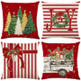 Red Christmas Throw Pillow Covers 18x18 Inch Set of 4, Winter Holiday Xmas Trees Joy Wreath Bow Vintage Truck