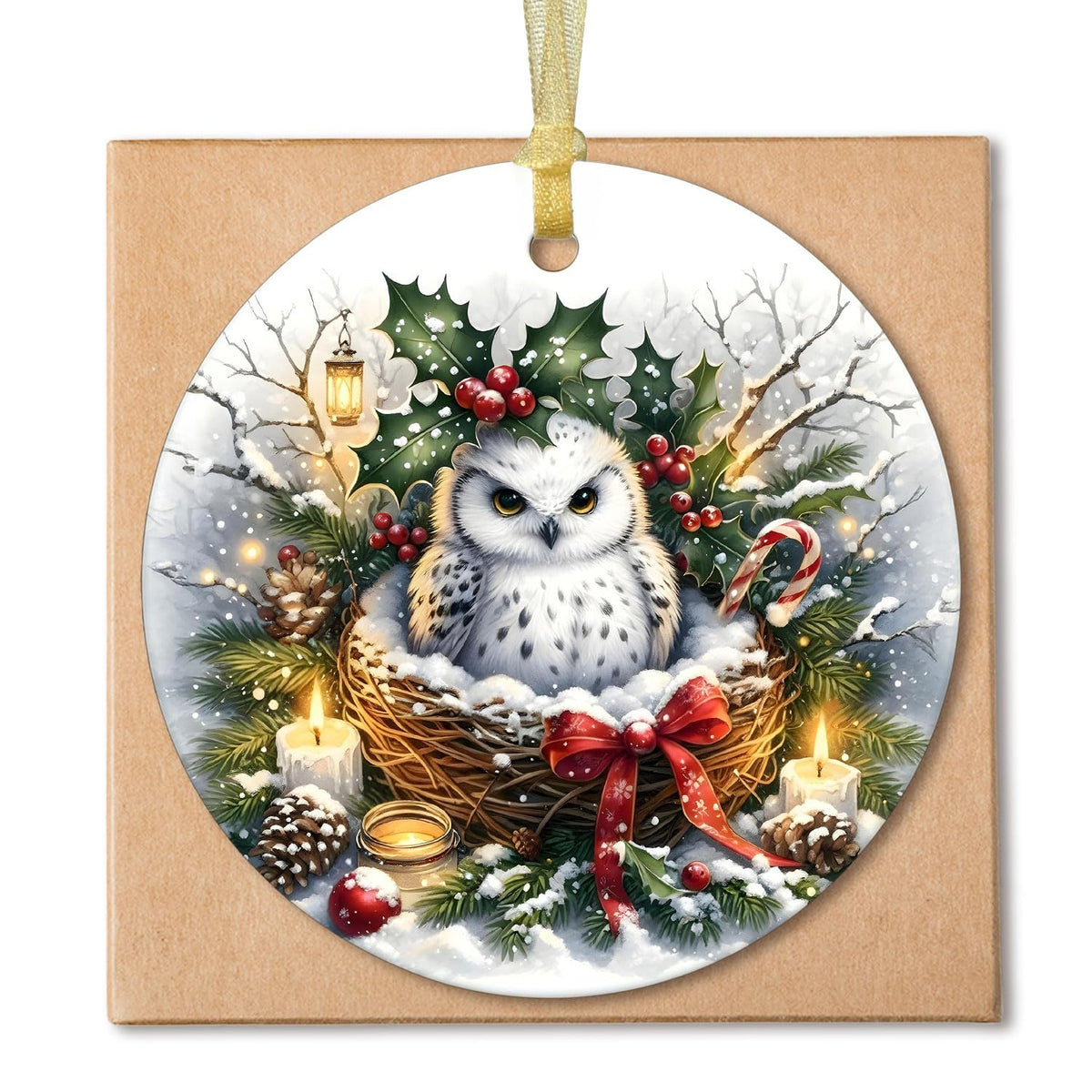 Winter Owl Christmas Christmas Ornaments, Christmas Wreath White Owl Ornaments for Tree, Gifts for Owls Lovers