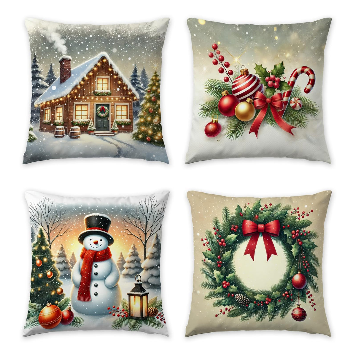 Super Soft Polyester Fabric Christmas Pillow Covers 18x18 inch Set of 4, Holiday Winter Tree