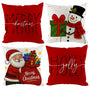 Christmas Pillow Covers 18x18 inch Set of 4, Holiday Winter Indoor Red Vintage Xmas White Snowman Burgundy