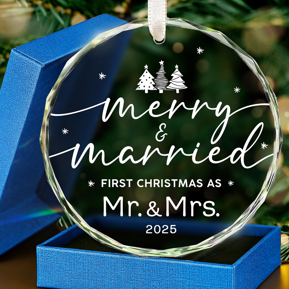Wedding Gifts for Couples 2025 - First Christmas Married Glass Ornament, Mr and Mrs Gifts, Wedding Ideas for Newly Wed