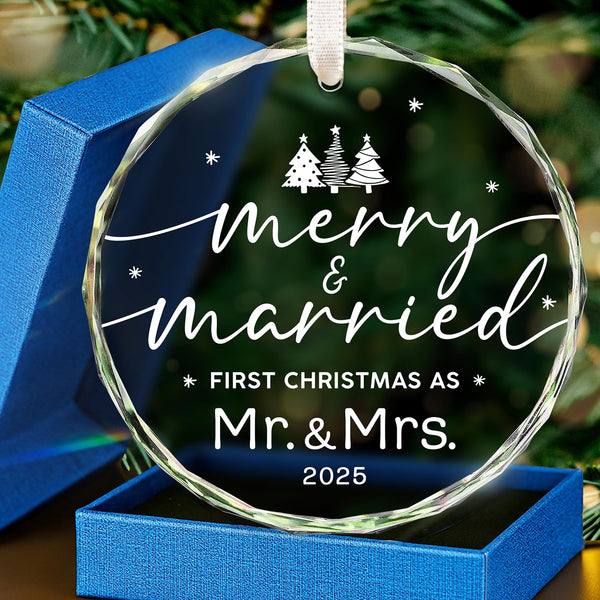 Wedding Gifts for Couples 2025 - First Christmas Married Glass Ornament, Mr and Mrs Gifts, Wedding Ideas for Newly Wed