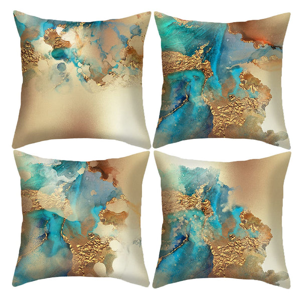 Teal and Gold Throw Pillow Covers 18x18 inch Set of 4 Turquoise Gold Abstract Pillow Case