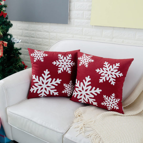 Red Throw Pillow Covers 18x18 Inch for Couch Sofa Living Room, Decorative Soft Christmas Snowflakes Print Square
