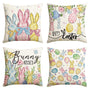 Happy Easter Rabbit Easter Eggs Colorful Flowers Throw Pillow Covers, 18 x 18 Inch