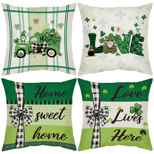 Happy St Patrick's Day Pillow Covers, 4 Pcs Lucky Shamrock Truck Decoration