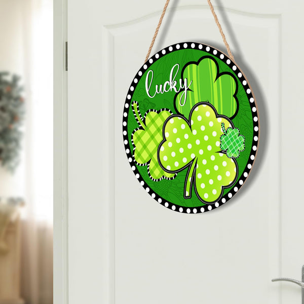 Happy St Patricks Day Sign Front Door Decor Green Shamrock Lucky Clover Farmhouse Wood Door Hanger Rustic St Patricks Day