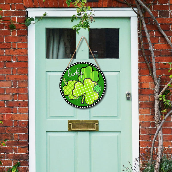 Happy St Patricks Day Sign Front Door Decor Green Shamrock Lucky Clover Farmhouse Wood Door Hanger Rustic St Patricks Day