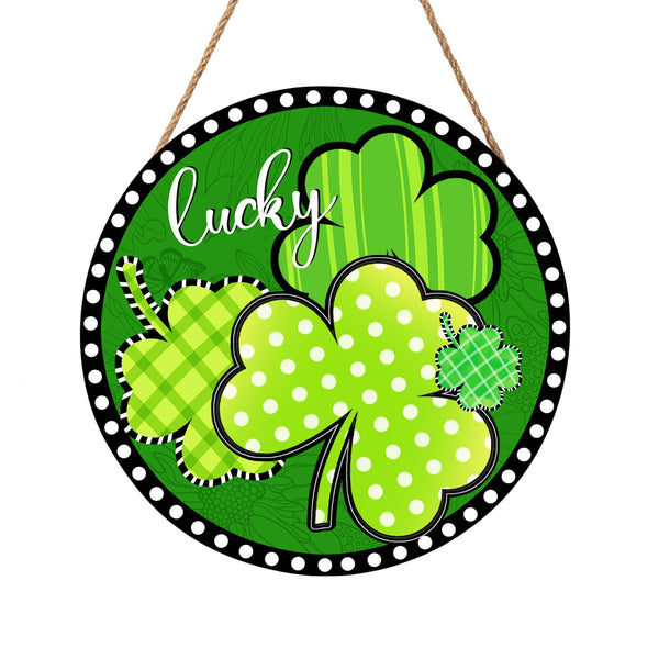 Happy St Patricks Day Sign Front Door Decor Green Shamrock Lucky Clover Farmhouse Wood Door Hanger Rustic St Patricks Day