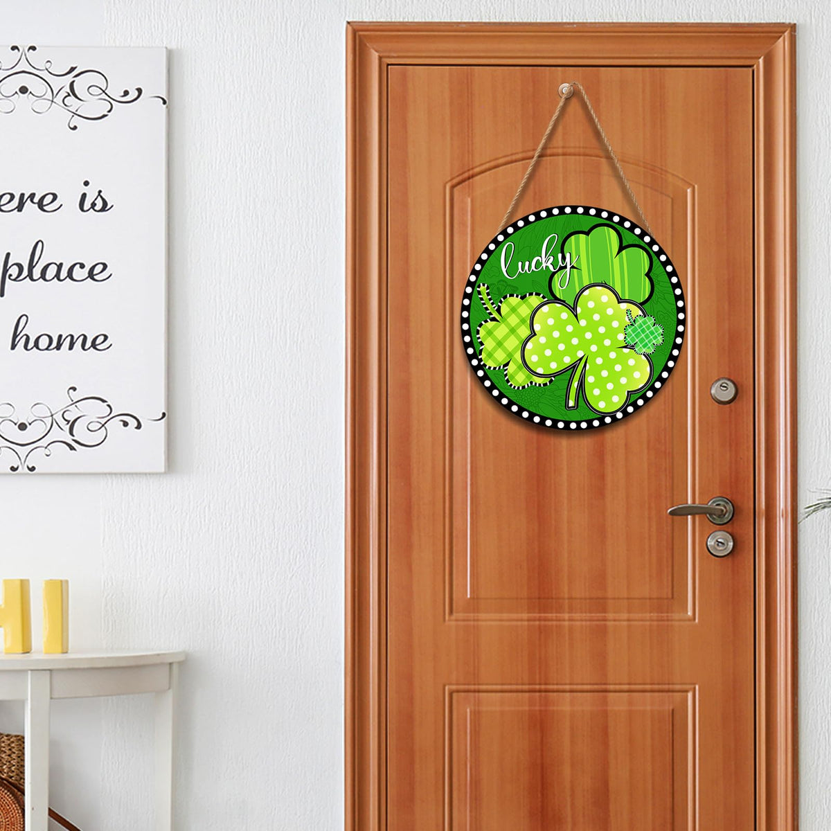 Happy St Patricks Day Sign Front Door Decor Green Shamrock Lucky Clover Farmhouse Wood Door Hanger Rustic St Patricks Day