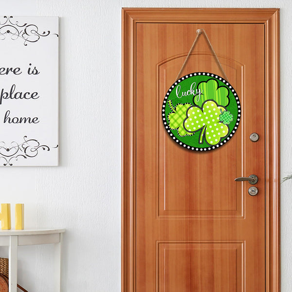Happy St Patricks Day Sign Front Door Decor Green Shamrock Lucky Clover Farmhouse Wood Door Hanger Rustic St Patricks Day