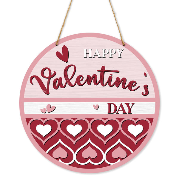 Happy Valentine's Day Sign for Front Door Decor, Red Pink Love Hearts Wood Hanging Sign for Home Wall Porch Indoor Outdoor