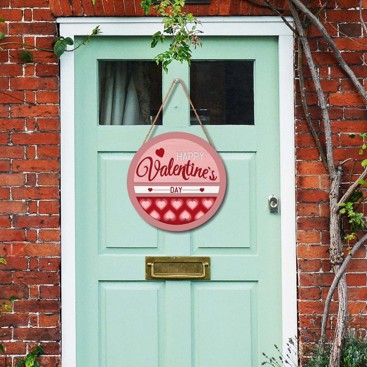Happy Valentine's Day Welcome Door Sign 8”x8” Valentines Day Decorations Door Hanger Rustic Wooden Hanging Wall Plaque Sig