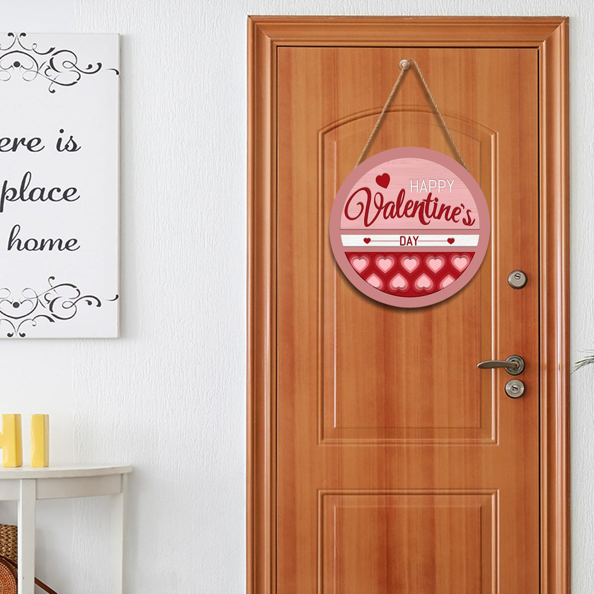 Happy Valentine's Day Welcome Door Sign 8”x8” Valentines Day Decorations Door Hanger Rustic Wooden Hanging Wall Plaque Sig