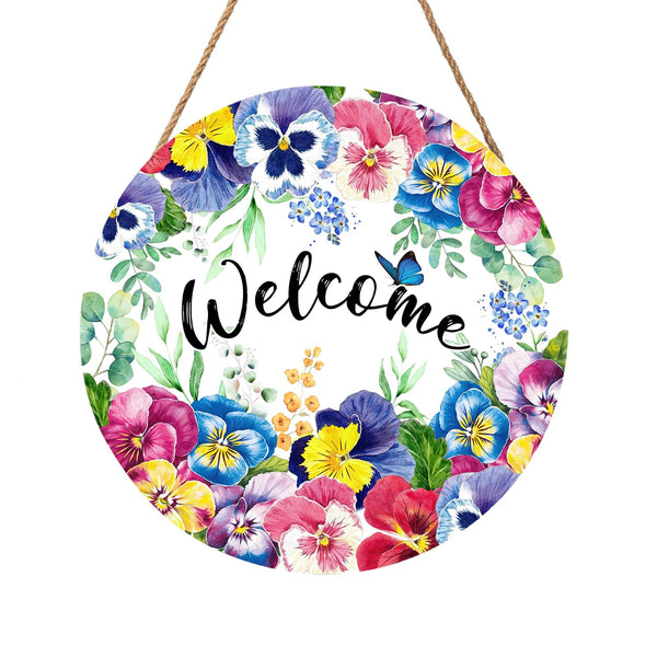 Welcome Spring Summer Floral Flowers Wreaths Sign for Front Door Decor Farmhouse Spring Wood Door Hanger