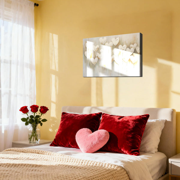 Heart Art for Valentine's Day 8x12 In, Elegant Beige Framed Canvas Wall Art, Attractive Valentine Pictures for Bedroom