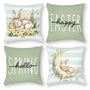 Waterproof Hello Spring Decorative Throw Pillow Covers Easter Bunny Set of 4, 1-Side, Cotton Linen