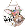 Hello Summer Easter Bunny Rabbit Sign for Front Door Decor, Daisy Flowers Wood Door Hanger for Outdoor Outside Porch
