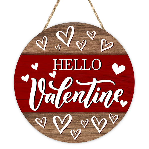 Hello Valentines Day Front Door Sign, Red Love Hearts Farmhouse Wood Hanger Outdoor Outside Porch Home Decor