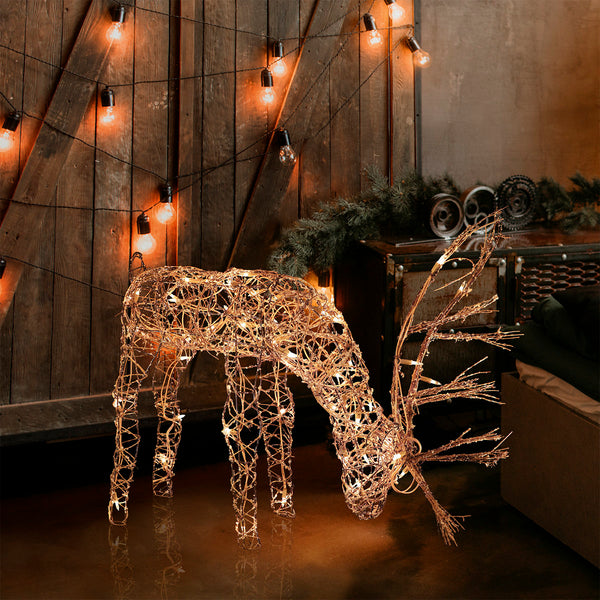 Outdoor/Indoor Christmas Grazing Reindeer Lighted Display – LED Holiday Deer Decoration w