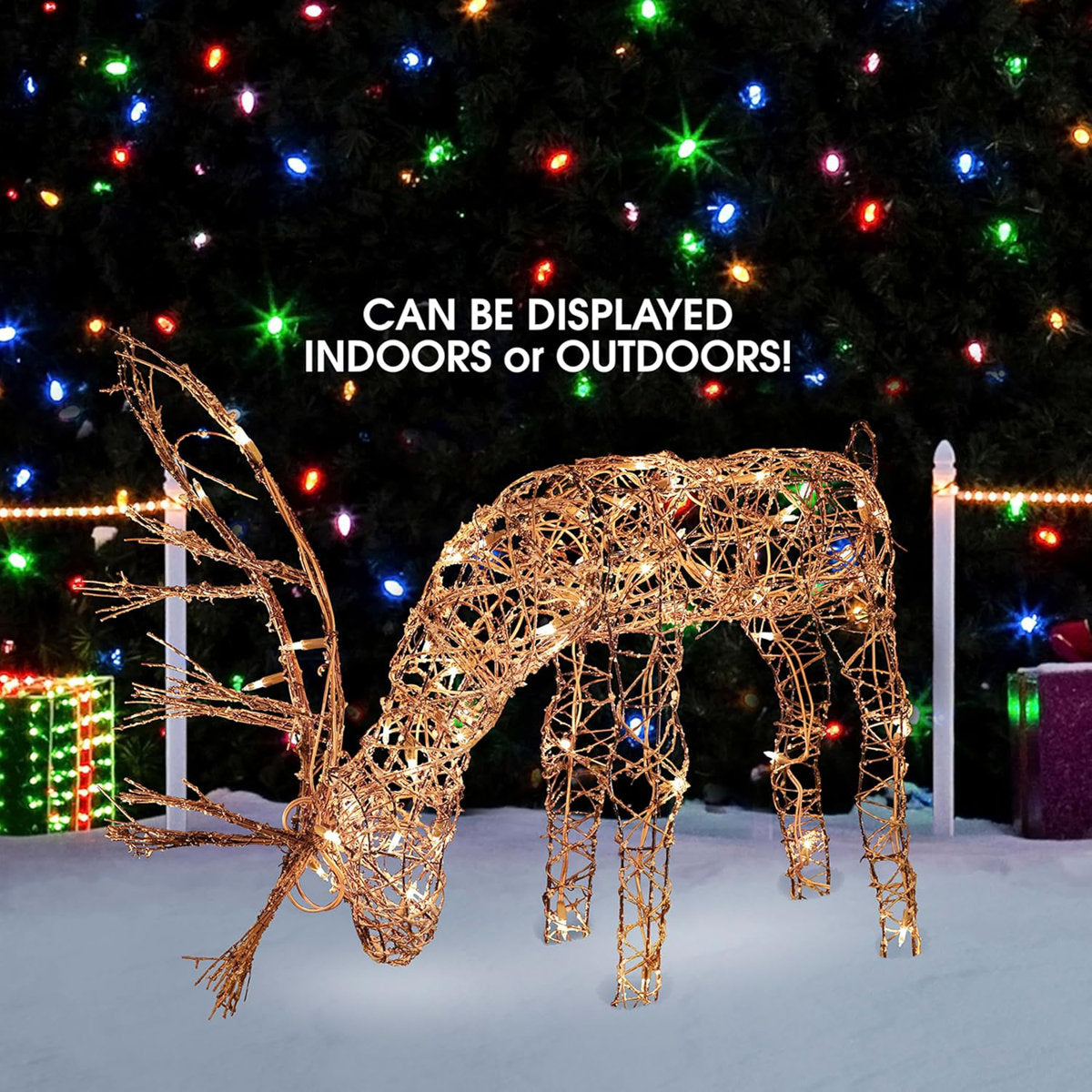 Outdoor/Indoor Christmas Grazing Reindeer Lighted Display – LED Holiday Deer Decoration