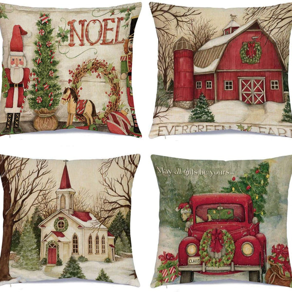 Super Soft Polyester Fabric Christmas Decorations Christmas Pillow Covers 18 x 18 Inches Set of 4