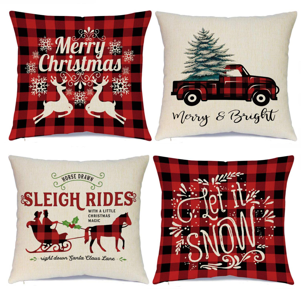 Christmas Pillow Covers 18 x 18 Inches Set of 4 - Xmas Series Cushion Cover Case