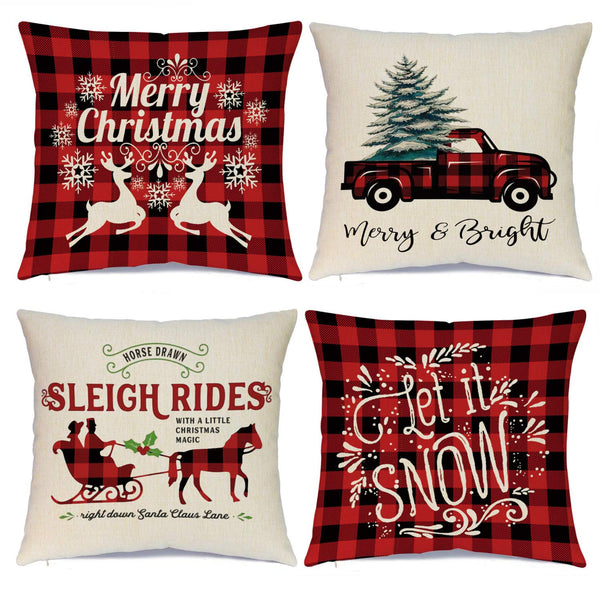 Christmas Pillow Covers 18 x 18 Inches Set of 4 - Xmas Series Cushion Cover Case
