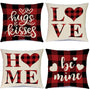 Valentines Day Pillow Covers 18x18 Inch Set of 4 Buffalo Plaid Farmhouse Decoration and Heart Love